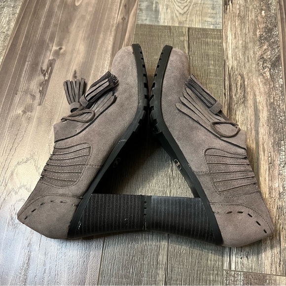 Ruff Hewn Womens Ginger Suede Block Heel Tie Tassel Fringe Gray Bootie Size 9 - Picture 7 of 13